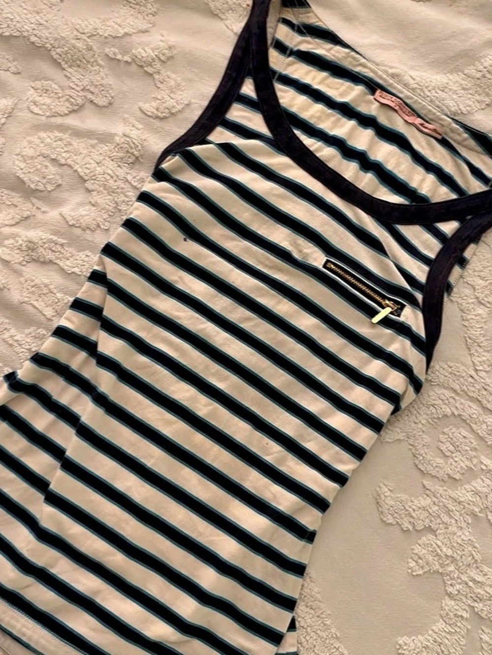 Vintage juicy couture Striped Zip Tank Top in White & Blue Like New